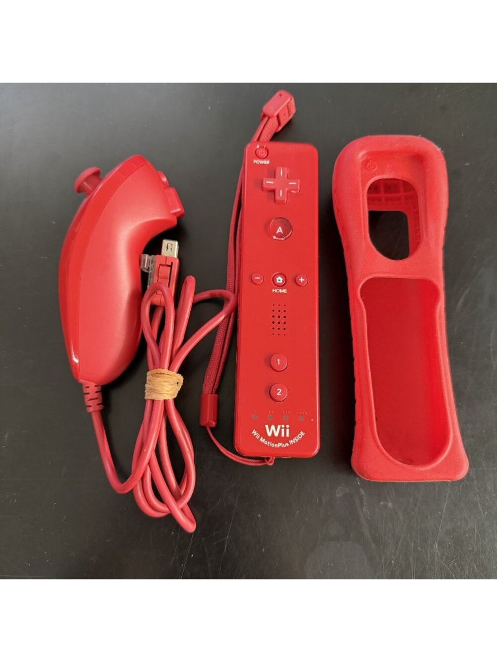 OEM Nintendo Wii & U Motion Plus Remote Controller Red RVL-036 with Nunchuck